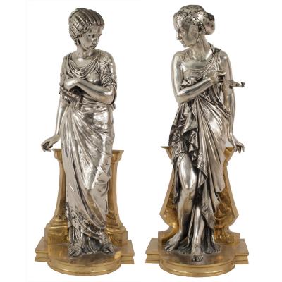 Pair of Silvered Gilt Bronze Greek Figures