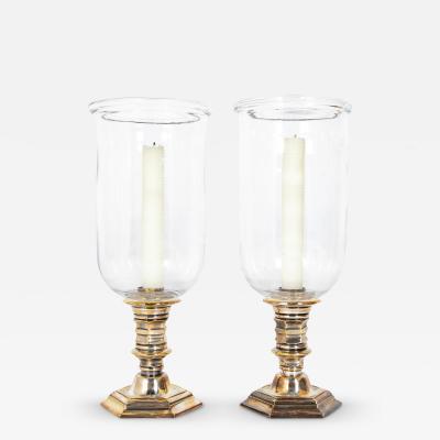 Pair of Silvered Photophores with Hurricane Shades