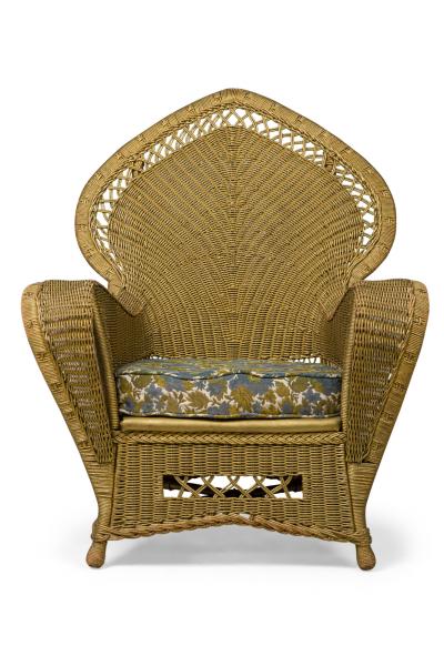 Pair of Similar Art Deco Gold Painted Paper Cord Wicker Armchairs