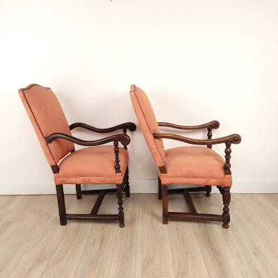 Pair of Similar Baroque Upholstered Armchairs in Walnut Italy Early 18th Cent 