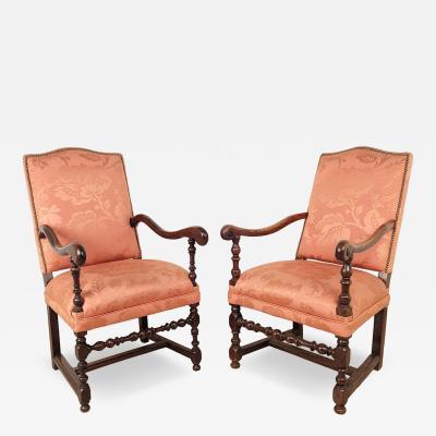 Pair of Similar Baroque Upholstered Armchairs in Walnut Italy Early 18th Cent 