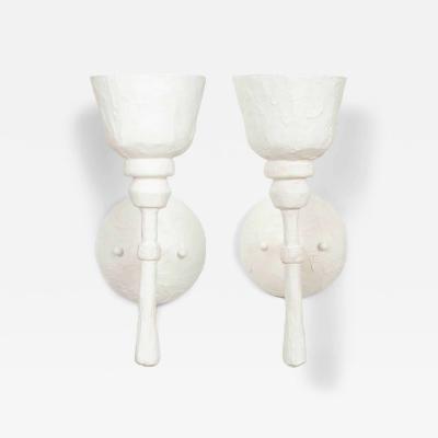 Pair of Single Arm White Plaster Sconces