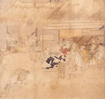 Pair of Six Panel Screens Whale Hunting and Harvesting