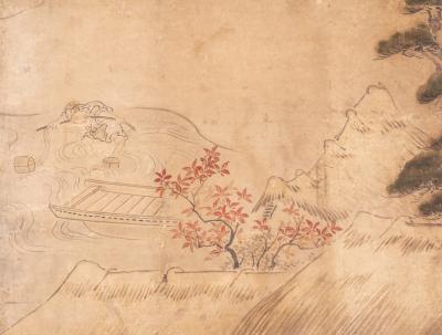 Pair of Six Panel Screens Whale Hunting and Harvesting