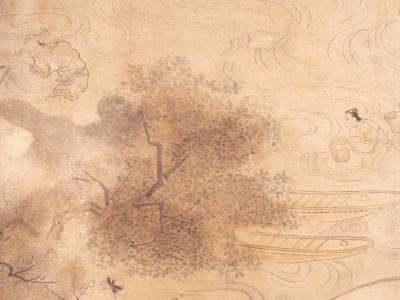 Pair of Six Panel Screens Whale Hunting and Harvesting