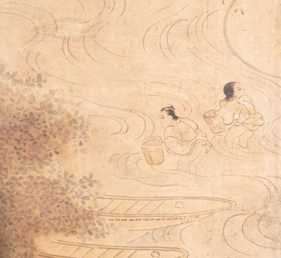 Pair of Six Panel Screens Whale Hunting and Harvesting