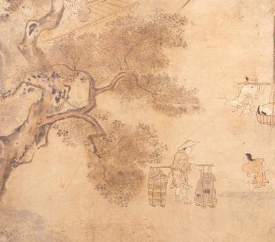 Pair of Six Panel Screens Whale Hunting and Harvesting