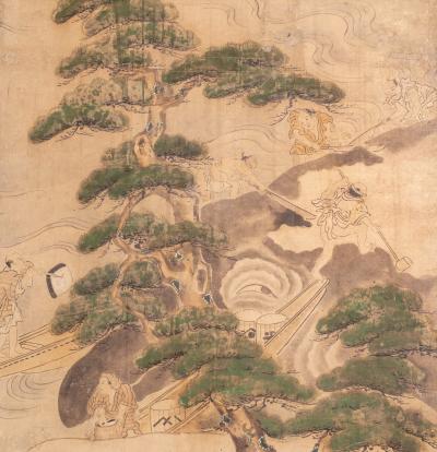 Pair of Six Panel Screens Whale Hunting and Harvesting