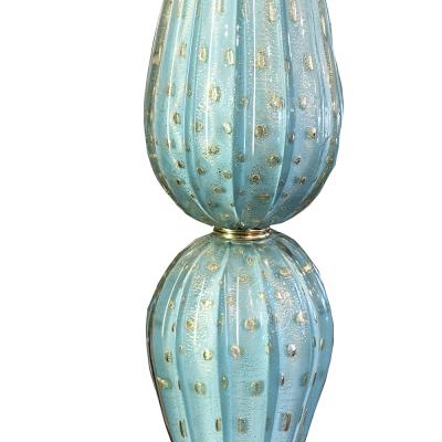 Pair of Sky Blue and Gold Murano Glass Lamps