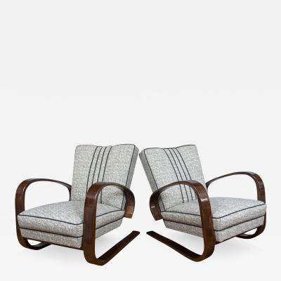 Pair of Sleek Mid Century Halabala Style Lounge Chairs