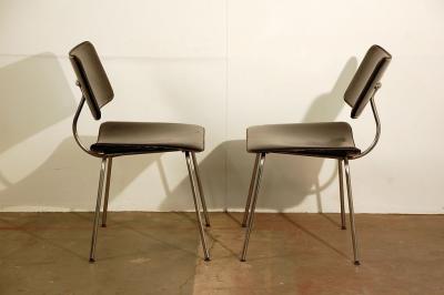 Pair of Slender Italian Stitched Leather Lounge Chairs