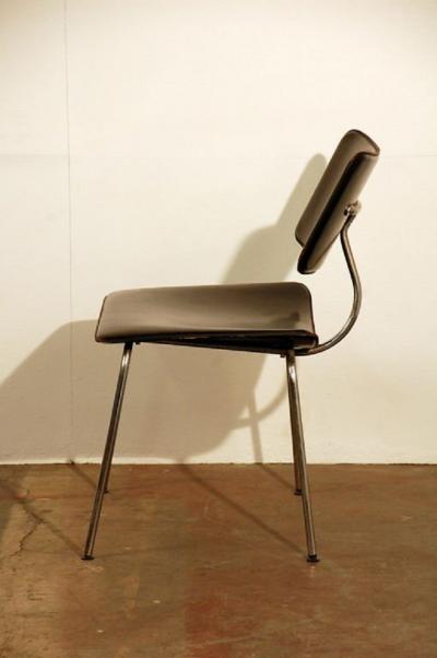 Pair of Slender Italian Stitched Leather Lounge Chairs