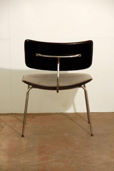 Pair of Slender Italian Stitched Leather Lounge Chairs