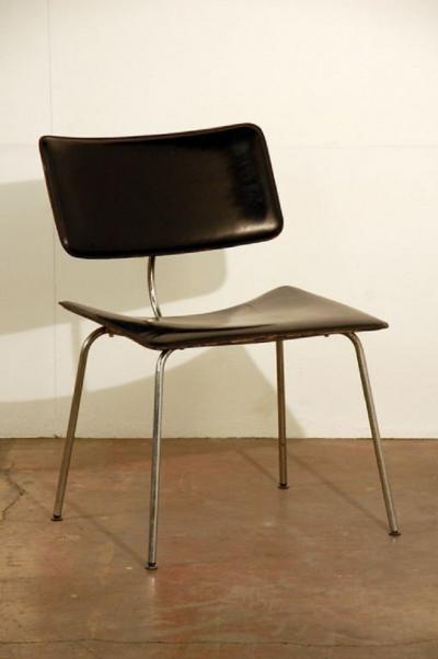 Pair of Slender Italian Stitched Leather Lounge Chairs