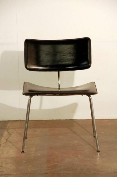 Pair of Slender Italian Stitched Leather Lounge Chairs