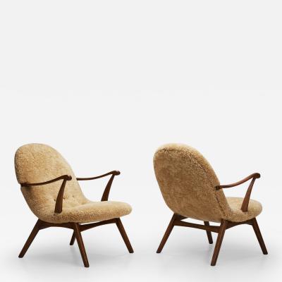 Pair of Slipper Chairs Upholstered in Sheepskin Europe 1960s