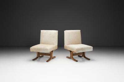 Pair of Slipper Chairs in Off White Ponyskin Europe 1960s