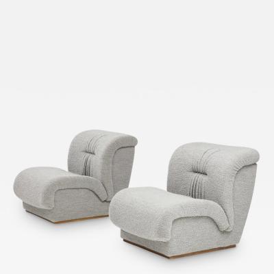 Pair of Slipper Lounge Chairs in Grey Boucle by Doimo Salotti Italy circa 1970