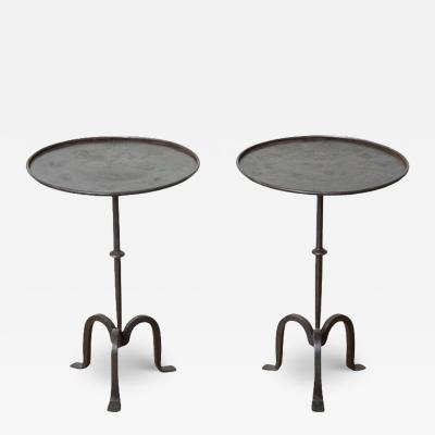 Pair of Small Black Iron Side or Drink Tables