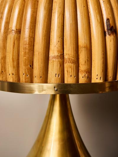Pair of Small Brass Table Lamps with Bamboo Shades
