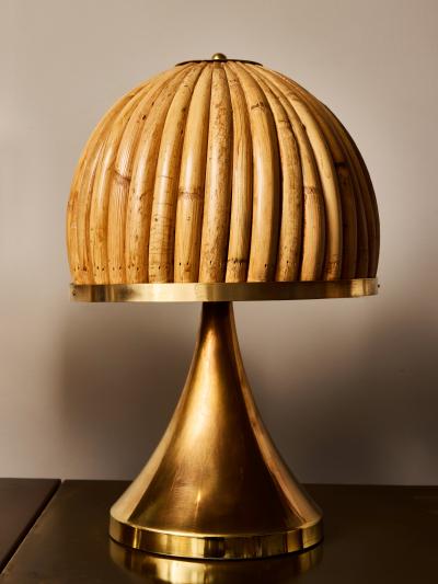 Pair of Small Brass Table Lamps with Bamboo Shades