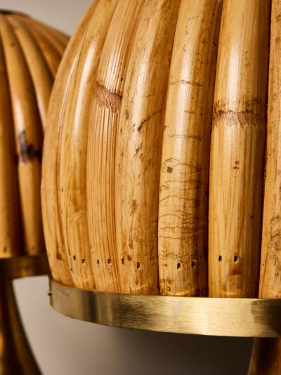 Pair of Small Brass Table Lamps with Bamboo Shades
