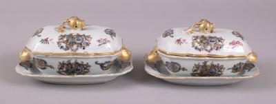 Pair of Small Chinese Export Armorial Sauce Tureens c 1767 1769