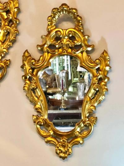 Pair of Small Giltwood Italian Rococo Style Wall Mirrors