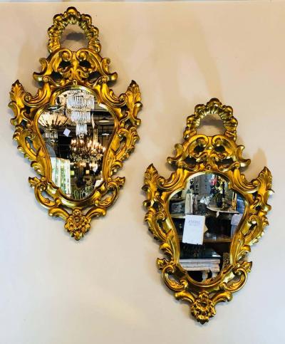 Pair of Small Giltwood Italian Rococo Style Wall Mirrors