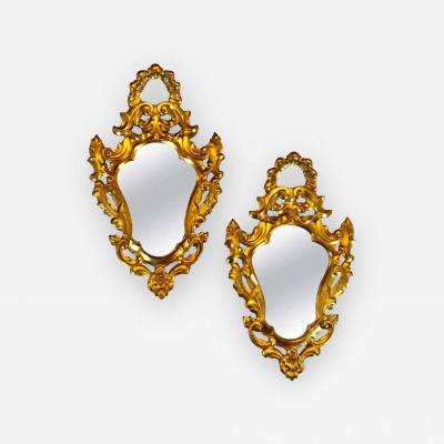 Pair of Small Giltwood Italian Rococo Style Wall Mirrors