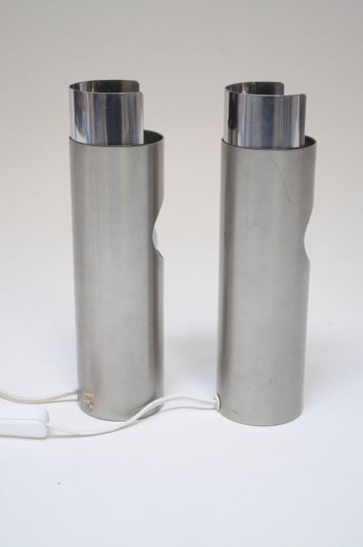 Pair of Small Italian Cylindrical Aluminum Bedside Lamps by Gaetano Missaglia