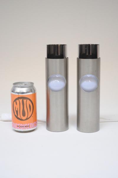 Pair of Small Italian Cylindrical Aluminum Bedside Lamps by Gaetano Missaglia