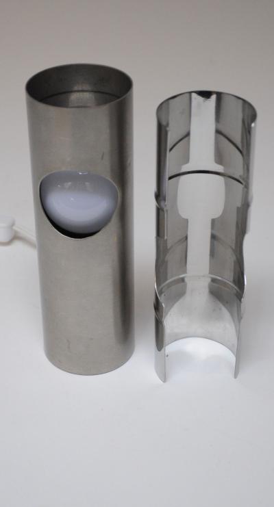 Pair of Small Italian Cylindrical Aluminum Bedside Lamps by Gaetano Missaglia