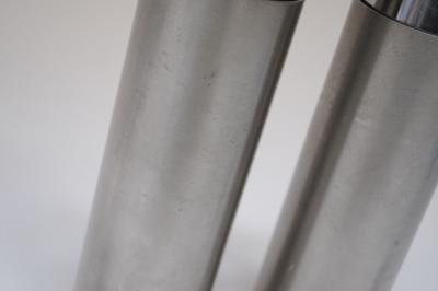 Pair of Small Italian Cylindrical Aluminum Bedside Lamps by Gaetano Missaglia