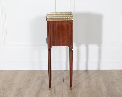 Pair of Small Louis XVI Style Mahogany Bedside Tables with Marble Tops