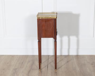 Pair of Small Louis XVI Style Mahogany Bedside Tables with Marble Tops