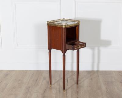 Pair of Small Louis XVI Style Mahogany Bedside Tables with Marble Tops
