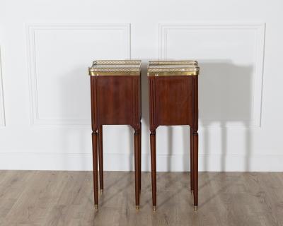 Pair of Small Louis XVI Style Mahogany Bedside Tables with Marble Tops