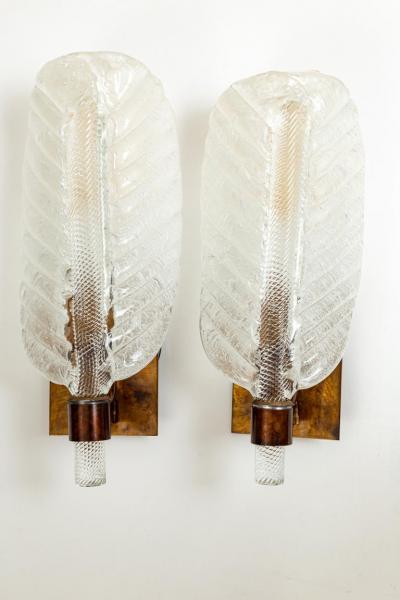 Pair of Smaller Murano Blown Leaf Wall Lights UL Certified