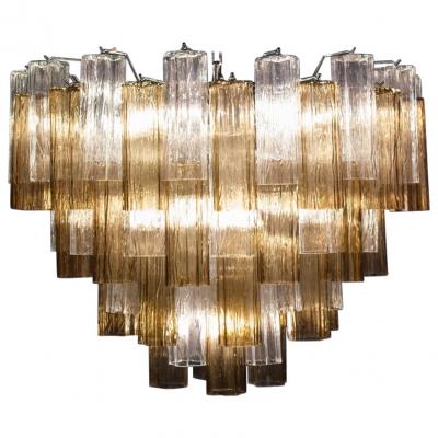 Pair of Smoke and Clear Murano Glass Tronchi Chandelier or Ceiling Light