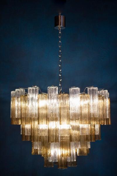Pair of Smoke and Clear Murano Glass Tronchi Chandelier or Ceiling Light