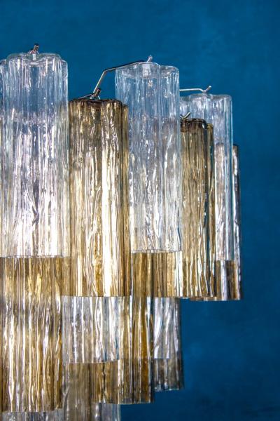 Pair of Smoke and Clear Murano Glass Tronchi Chandelier or Ceiling Light