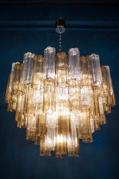 Pair of Smoke and Clear Murano Glass Tronchi Chandelier or Ceiling Light