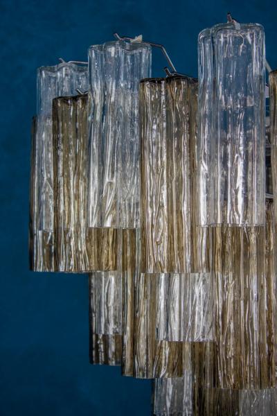 Pair of Smoke and Clear Murano Glass Tronchi Chandelier or Ceiling Light