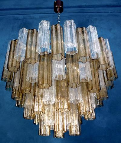 Pair of Smoke and Clear Murano Glass Tronchi Chandelier or Ceiling Light