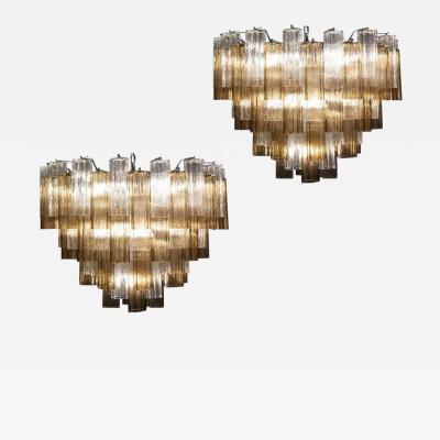 Pair of Smoke and Clear Murano Glass Tronchi Chandelier or Ceiling Light