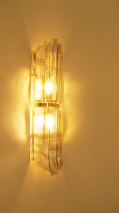 Pair of Smoked Texture Art Deco Style Long Murano Glass Wall Sconces