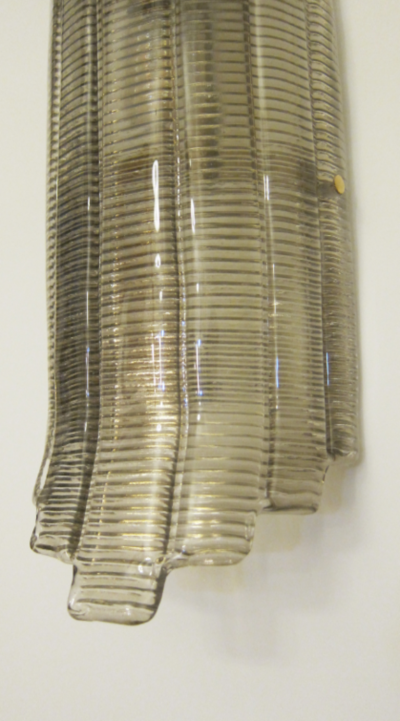 Pair of Smoked Texture Art Deco Style Long Murano Glass Wall Sconces