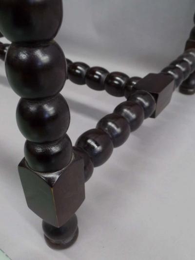 Pair of Sober Modern Neoclassical Carved Wood Stacked Ball Benches Stools