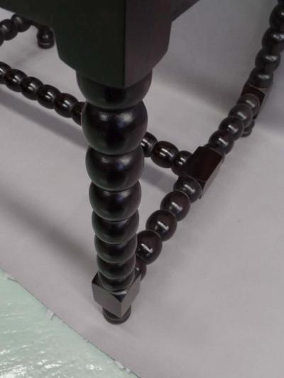 Pair of Sober Modern Neoclassical Carved Wood Stacked Ball Benches Stools